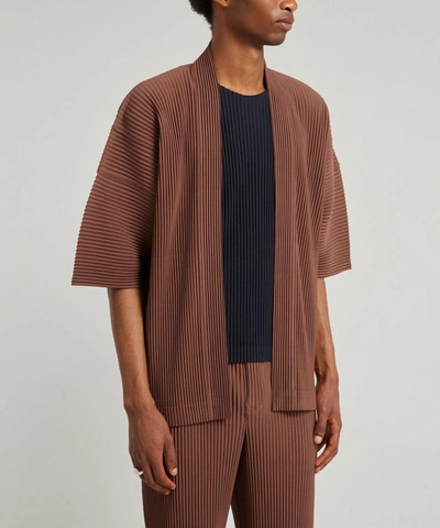 Shop Issey Miyake Oversized Pleated Cardigan In Burnt Umber Brown