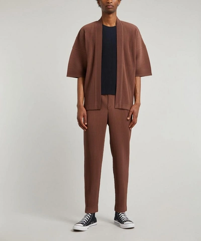 Shop Issey Miyake Oversized Pleated Cardigan In Burnt Umber Brown