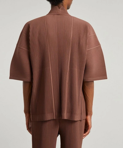 Shop Issey Miyake Oversized Pleated Cardigan In Burnt Umber Brown