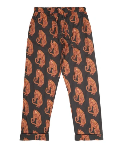 Shop Desmond & Dempsey Mens Sansindo Tiger Print Cotton Pyjama Trousers In Black