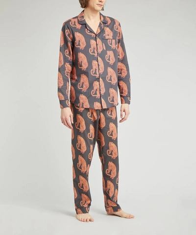 Shop Desmond & Dempsey Mens Tiger Cotton Pyjama Shirt In Black