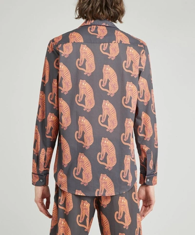 Shop Desmond & Dempsey Mens Tiger Cotton Pyjama Shirt In Black