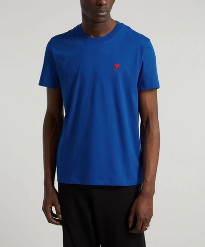 Shop Ami Alexandre Mattiussi Logo Embroidered T-shirt In Bleu