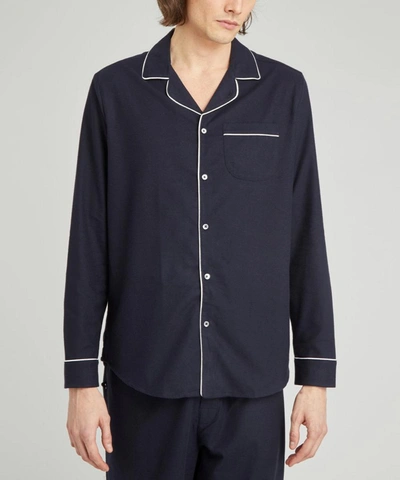 Shop Desmond & Dempsey Brushed Cotton Pyjama Shirt In Navy