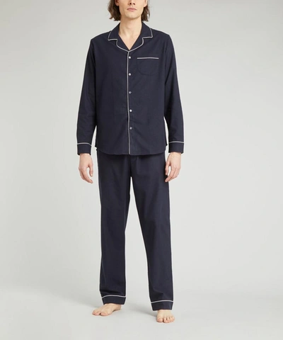 Shop Desmond & Dempsey Brushed Cotton Pyjama Shirt In Navy