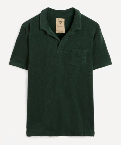 Shop Oas Terry Open Collar Polo Shirt In Dark Green