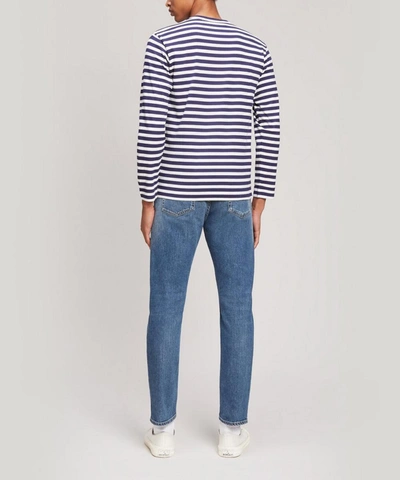Shop Comme Des Garçons Play Mens Double-logo Striped Cotton Long-sleeve T-shirt In Navy