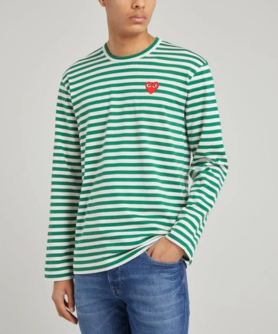 Shop Comme Des Garçons Play Long Sleeve Stripe Cotton T-shirt In Green And White