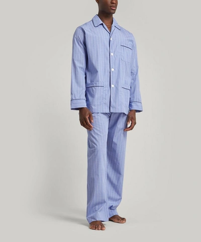 Shop Derek Rose Core Piped Classic Fit Cotton Check Pyjama Set In Felsted Blue
