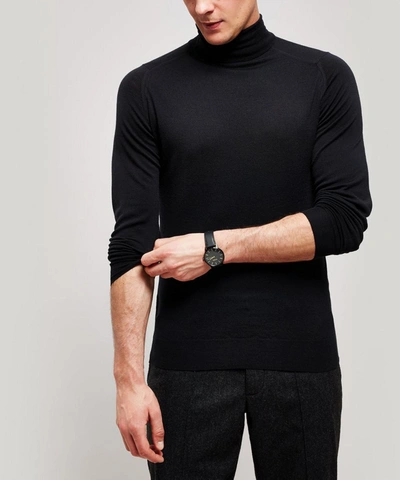 Shop John Smedley Mens Cherwell Merino Wool Roll-neck Jumper In Black