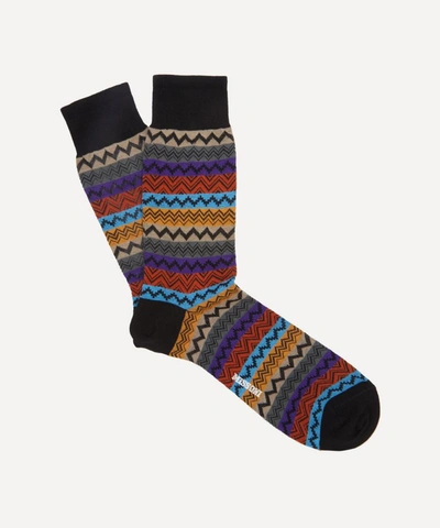 Shop Missoni Striped Zig-zag Socks In Black