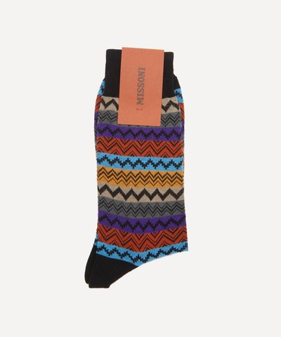 Shop Missoni Striped Zig-zag Socks In Black