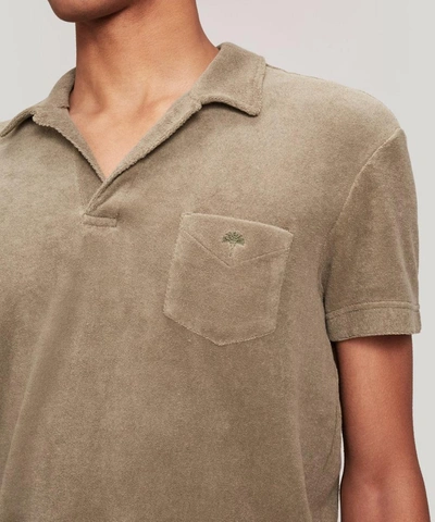 Shop Oas Terry Cotton Open Collar Polo-shirt In Khaki