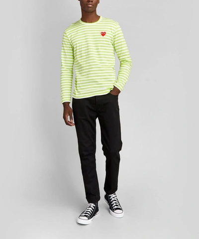 Shop Comme Des Garçons Play Striped Long-sleeve T-shirt In Green