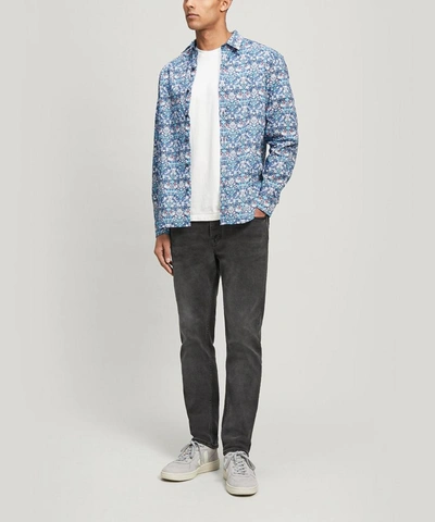 Liberty London Strawberry Thief Tana Lawn Cotton Casual Classic Slim Fit Shirt In Navy