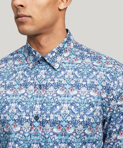 Liberty London Strawberry Thief Tana Lawn Cotton Casual Classic Slim Fit Shirt In Navy