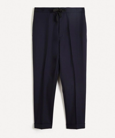 Shop Officine Generale Joseph Italian Fresco Wool Drawstring Trousers In Navy