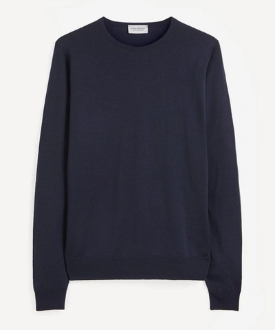 Shop John Smedley Mens Lundy Crew-neck Merino Wool Sweater In Midnight Blue