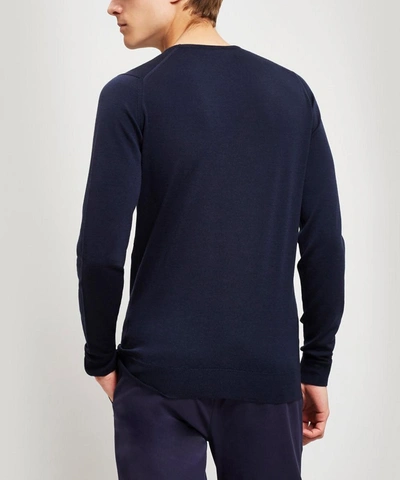 Shop John Smedley Mens Lundy Crew-neck Merino Wool Sweater In Midnight Blue