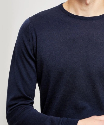 Shop John Smedley Mens Lundy Crew-neck Merino Wool Sweater In Midnight Blue