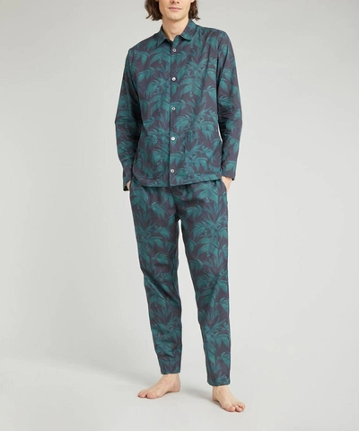 Shop Desmond & Dempsey Mens Byron Leaf Cotton Pyjama Set In Navy