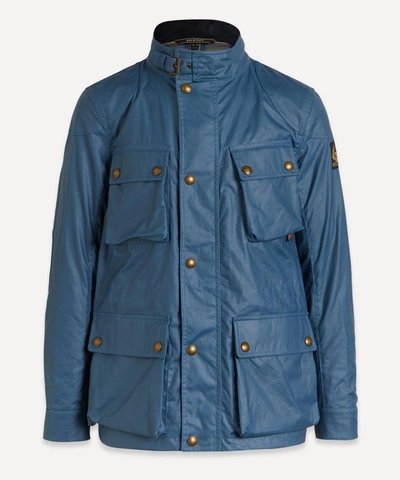 Shop Belstaff Fieldmaster Waxed Cotton Jacket In Airforce Blue
