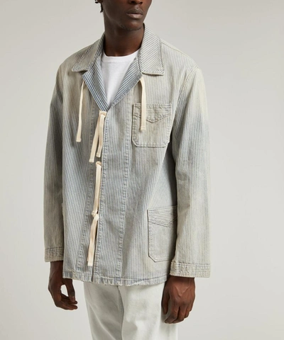 Shop Maison Margiela Tie-front Pinstripe Overshirt In Dirty Indigo