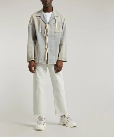 Shop Maison Margiela Tie-front Pinstripe Overshirt In Dirty Indigo