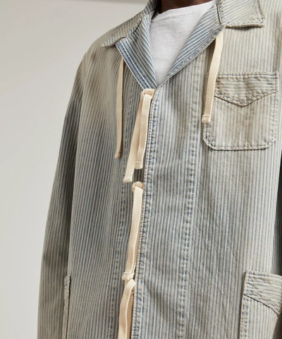 Shop Maison Margiela Tie-front Pinstripe Overshirt In Dirty Indigo
