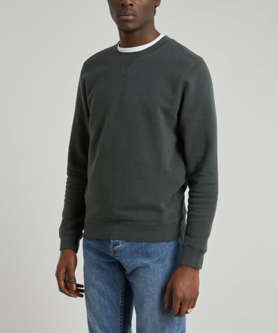 Shop Sunspel Crew-neck Cotton Sweatshirt In Dark Green