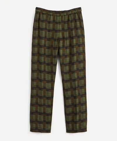 Shop Dries Van Noten Check Linen Trousers In Khaki