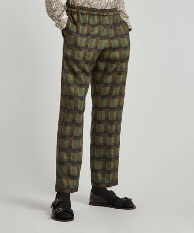 Shop Dries Van Noten Check Linen Trousers In Khaki