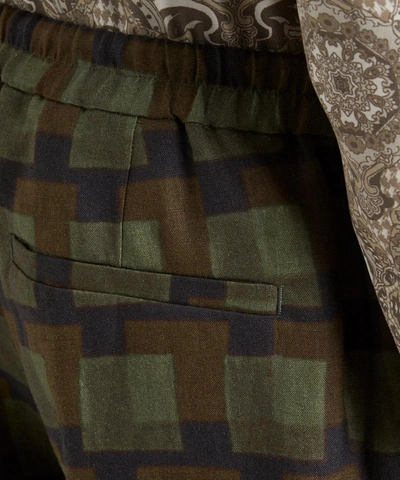 Shop Dries Van Noten Check Linen Trousers In Khaki