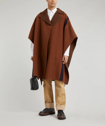 Shop Loewe Stripe Wool-cashmere Cape In Brown