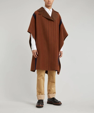 Shop Loewe Stripe Wool-cashmere Cape In Brown