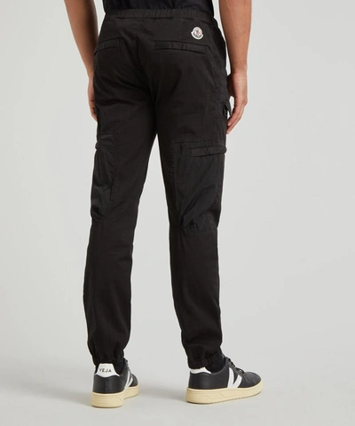 Shop Moncler Tapered Stretch-cotton Twill Cargo Trousers In Black