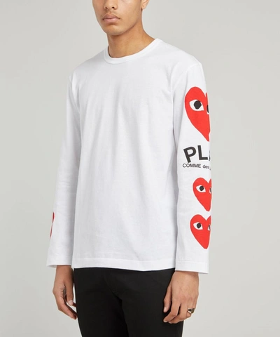 Comme des Garçons Play White & Red Multi Logo Long Sleeve T-Shirt