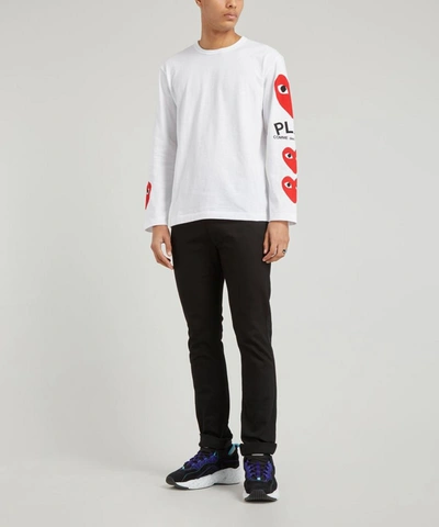 Shop Comme Des Garçons Play Heart Logo Print Long-sleeve T-shirt In White