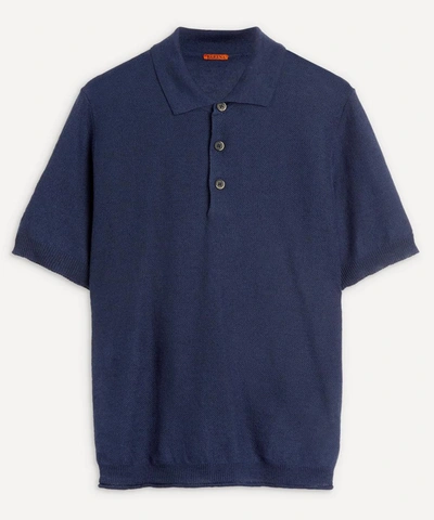 Shop Barena Venezia Cotton-linen Knit Polo-shirt In Navy