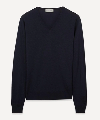 Shop John Smedley Blenheim V-neck Merino Wool Jumper In Navy