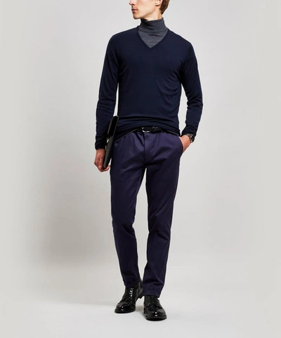 Shop John Smedley Blenheim V-neck Merino Wool Jumper In Navy