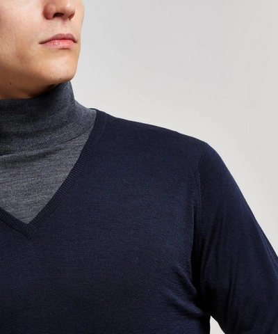 Shop John Smedley Blenheim V-neck Merino Wool Jumper In Navy