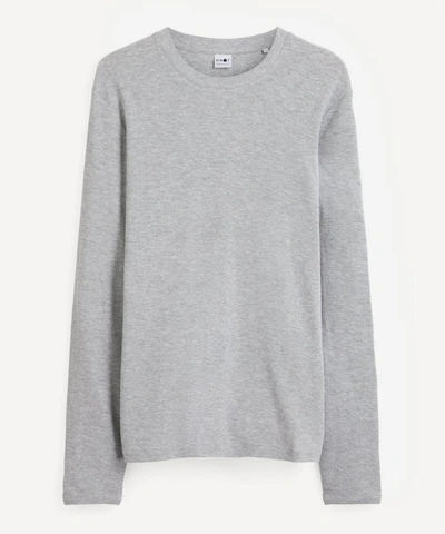 Shop Nn07 Mens Clive Waffle Knit Melange Cotton-blend Long-sleeve T-shirt In Grey