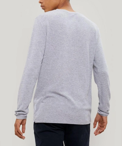 Shop Nn07 Mens Clive Waffle Knit Melange Cotton-blend Long-sleeve T-shirt In Grey