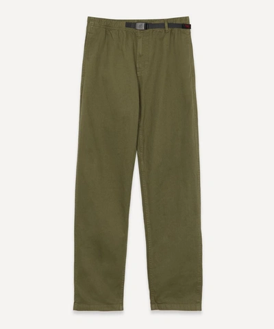 Shop Gramicci Belted Cotton Trousers In Olive