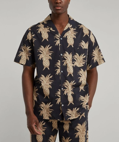 Shop Desmond & Dempsey Mens Howie Pineapple Cuban Shirt In Navy/cream