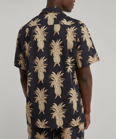 Shop Desmond & Dempsey Mens Howie Pineapple Cuban Shirt In Navy/cream