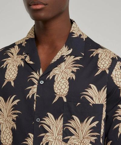 Shop Desmond & Dempsey Mens Howie Pineapple Cuban Shirt In Navy/cream