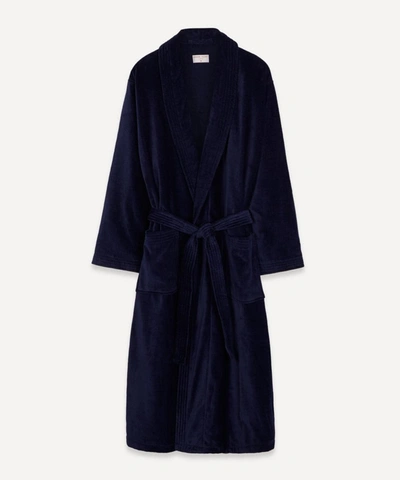 Shop Derek Rose Triton 10 Cotton Velour Robe In Navy