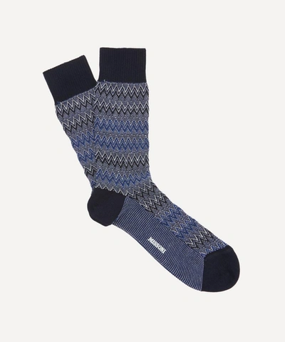 Shop Missoni Crochet-knit Zig-zag Socks In Blue